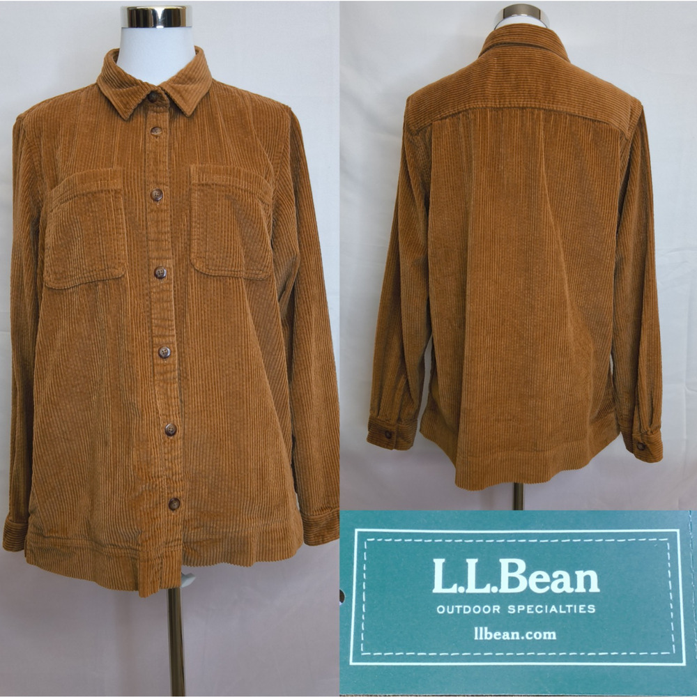 LL Bean Comfort Corduroy Shirt Women's M Brown Button-up Long Sleeve NWT #W4842